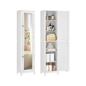Tall Bathroom Cabinet with Full Length Mirror White 160 cm