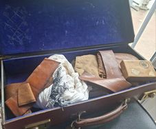 Vintage 1930's Military Brown Leather Victor/Cheney Case  with Military items