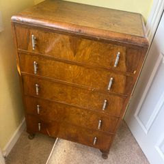 Vintage Art Deco Style Tallboy / 5-Drawer Chest