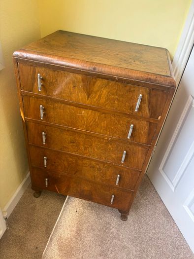 Vintage Art Deco Style Tallboy / 5-Drawer Chest