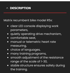 Matrix Recumbent Exercise Bike
