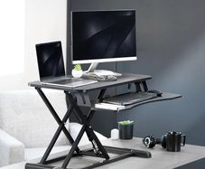 Standing 81 cm Desk Converter, Height Adjustable Riser, Sit to Stand Dual Monitor and Laptop Workstation with Wide Keyboard Tray, Black, DESK-V000K