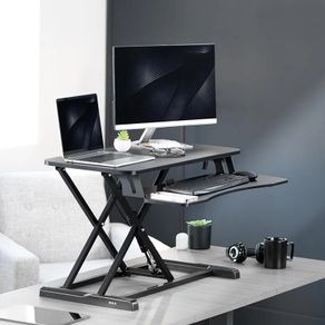 Standing 81 cm Desk Converter, Height Adjustable Riser, Sit to Stand Dual Monitor and Laptop Workstation with Wide Keyboard Tray, Black, DESK-V000K