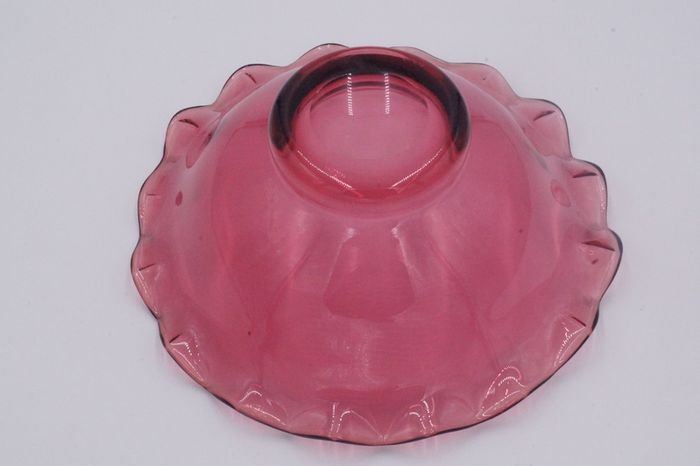 Cranberry Vintage Glass Ripple Rim Bowl