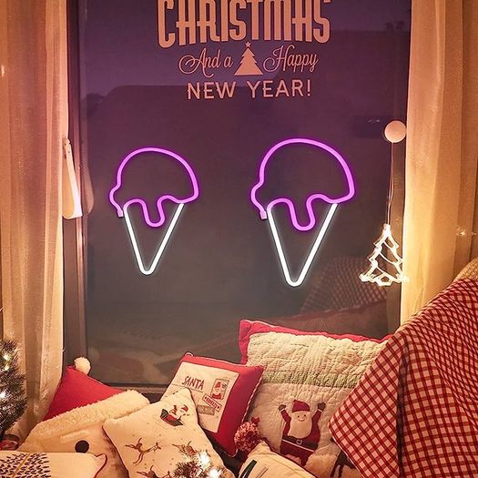 DISCOUNT CODE IN DESCRIPTION Neon Ice Cream Light Neon Ice Cream Sign Neon Wall Lights 3 AA Battery/USB Operated Pink Neon Signs Neon Signs for Wall LED Neon Lights for Bedroom Neon Light Signs Neon Strip Lights for Gift