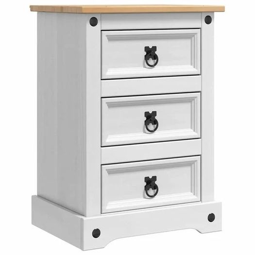 Bedside Table with Drawer White 45 x 35 x 64 cm Solid Pine Wood