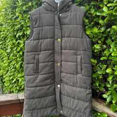 Marc Angelo Long Khaki Green Hooded Puffer Gilet Bodywarmer XXL