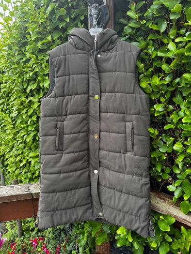 Marc Angelo Long Khaki Green Hooded Puffer Gilet Bodywarmer XXL
