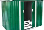 Metal Tool Shed Garden Shed Saddle Roof Metal Foundation Green/White