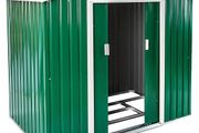 Metal Tool Shed Garden Shed Saddle Roof Metal Foundation Green/White