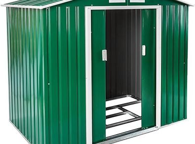 Metal Tool Shed Garden Shed Saddle Roof Metal Foundation Green/White