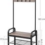 coat rack, cloakroom, shoe rack with seat, clothes rack with 9 removable hooks, bench, 2 grid shelves, 183 cm high, industrial design, greige black Image 3