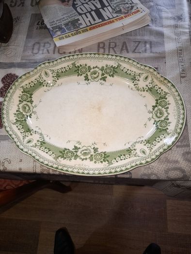 Rare Antique Green and White Serving Platter by F & Sons Ltd, from around 1900s, postage available on all my items or collection
