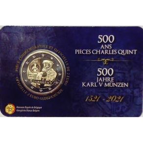 Belgium 2 Euro Commemorative Coin 2021 - 500 Years of Charles V. Coincard. BU