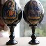 Vintage Christian Painted Wooden Brown Egg with Icon of the Mother of God H-7" Image 2