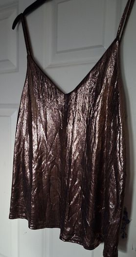 Rose Gold Metallic Strap V Neck Top