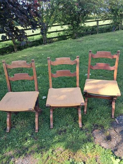 3 solid oak chairs  antique