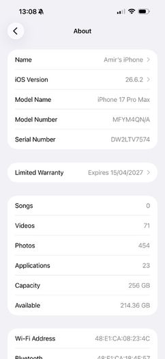 iphone  17 pro max 256 GB