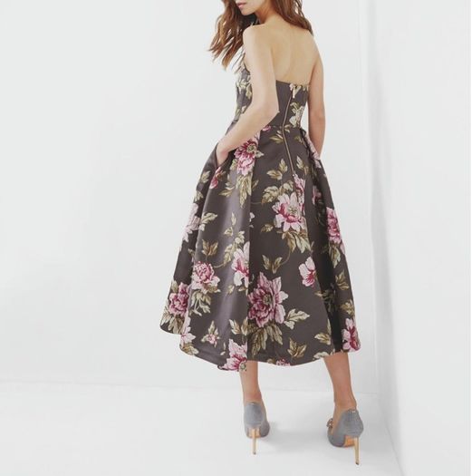 Ted Baker Bernica Floral Jacquard Full Midi Dress Gunmetal!