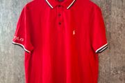 Polo Ralph Lauren Men's L Polo Shirt Red White Tipped Big Sleeve Logo Custom Fit