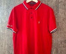 Polo Ralph Lauren Men's L Polo Shirt Red White Tipped Big Sleeve Logo Custom Fit