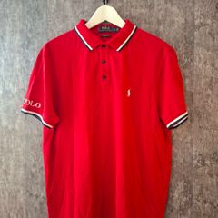 Polo Ralph Lauren Men's L Polo Shirt Red White Tipped Big Sleeve Logo Custom Fit