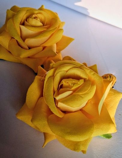 Realistic Yellow Extravagant Rose with Raffia Woven Stud Earrings