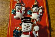 Vintage Christmas Set Frosty the Snowman Brooch and Earrings.