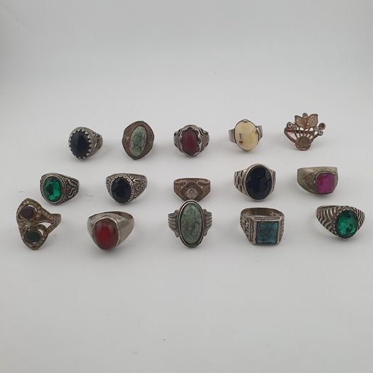 Bohemian Antique Jewellery Bundle 15 Mixed Brass Statement Rings