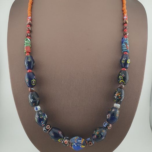 Vintage Venetian Style Floral & African Glass Beads Necklace