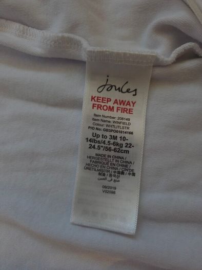 UpTo3Months, Joules Little Star Zip Up Footless Sleepsuit