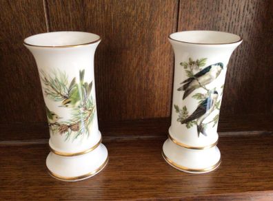 A Pair of Small 5 inch Coalport China British Birds Vases