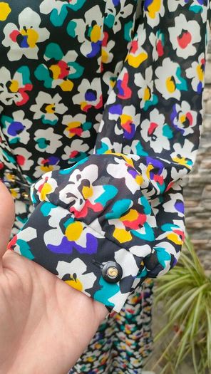 Vintage black floral A-line dress with detachable collar and belt size M or L