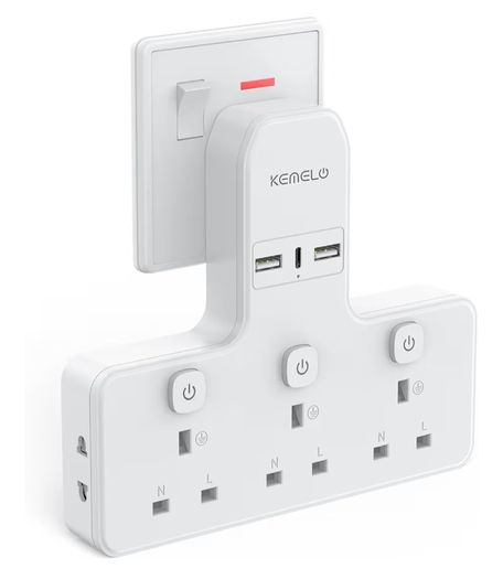 Multi Plug Adapter (3250W/13A), Plug Extension Socket with 3 USB, 3 Way Plug Adapter UK Built-in with Independent Switches,Wall Plug Extender for School Home, Kitchen, Office