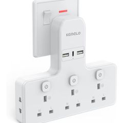 Multi Plug Adapter (3250W/13A), Plug Extension Socket with 3 USB, 3 Way Plug Adapter UK Built-in with Independent Switches,Wall Plug Extender for School Home, Kitchen, Office