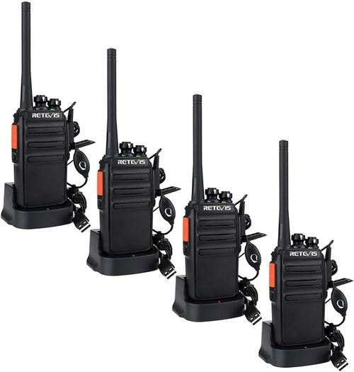 RT24 Walkie Talkies for Adults, Rechargeable 2 Way Radio Long Range PMR446 License Free 16 Channels CTCSS/DCS, Two Way Radio with Earpiece and USB Charging Base(Black, 2 Pair)