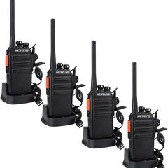 RT24 Walkie Talkies for Adults, Rechargeable 2 Way Radio Long Range PMR446 License Free 16 Channels CTCSS/DCS, Two Way Radio with Earpiece and USB Charging Base(Black, 2 Pair)