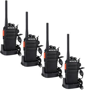 RT24 Walkie Talkies for Adults, Rechargeable 2 Way Radio Long Range PMR446 License Free 16 Channels CTCSS/DCS, Two Way Radio with Earpiece and USB Charging Base(Black, 2 Pair)