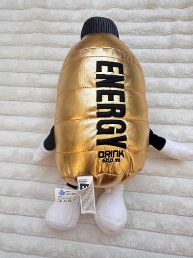 Gold Energy Drink Metallic Plush approx. 30 cm. Used Please see photos