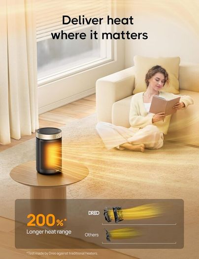 Dreo Electric Heater, 1500W Energy Efficient Space Room Heater, Upgrade Remote Portable Ceramic Fan Heaters, Thermostat, 3 Modes 12H Timer, Overheat & Tip Over Protection, for Bedroom, Atom 316, Gold