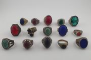 Antique Ring Collection Lot of 15 Mixed Brass &amp; Stone,Glass Antique Style Rings