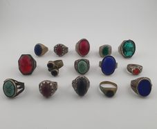 Antique Ring Collection Lot of 15 Mixed Brass & Stone,Glass Antique Style Rings