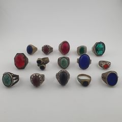 Antique Ring Collection Lot of 15 Mixed Brass & Stone,Glass Antique Style Rings