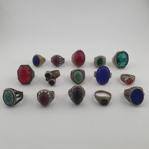 Antique Ring Collection Lot of 15 Mixed Brass & Stone,Glass Antique Style Rings