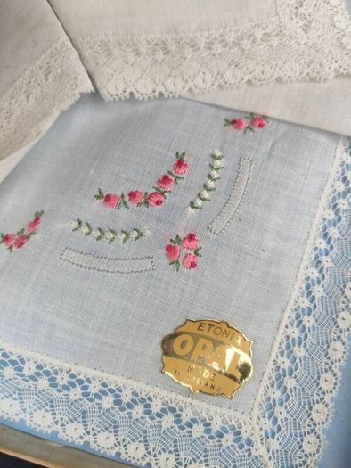 A Pair of Boxed Mid Century Estonia Opal Laced Hankerchiefs