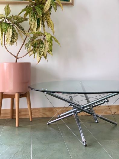Vintage Mid century modern chrome and glass Theodore Waddell  coffee table