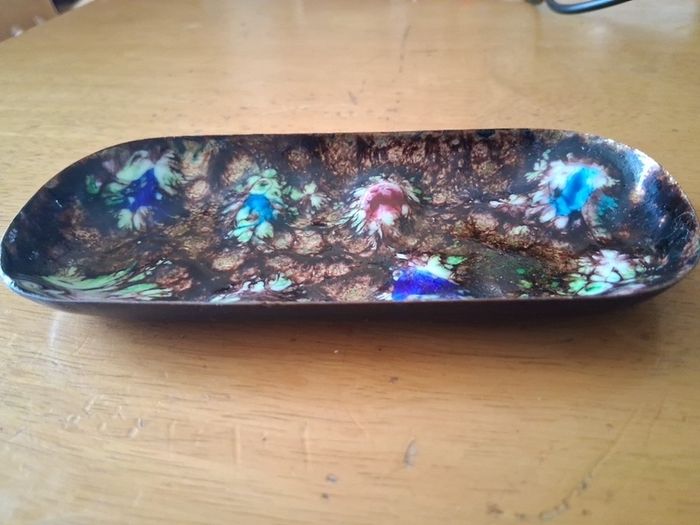 midcentury enamel on copper trinket dish
