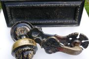 Victorian Heavy Door Brace Set - Letter Plate set  Brass Lion Face  Centre Knob Brass Door Knocker and Letter plate