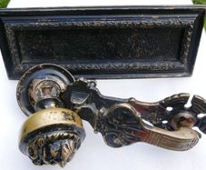 Victorian Heavy Door Brace Set - Letter Plate set  Brass Lion Face  Centre Knob Brass Door Knocker and Letter plate