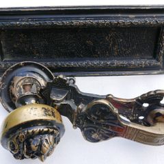 Victorian Heavy Door Brace Set - Letter Plate set  Brass Lion Face  Centre Knob Brass Door Knocker and Letter plate